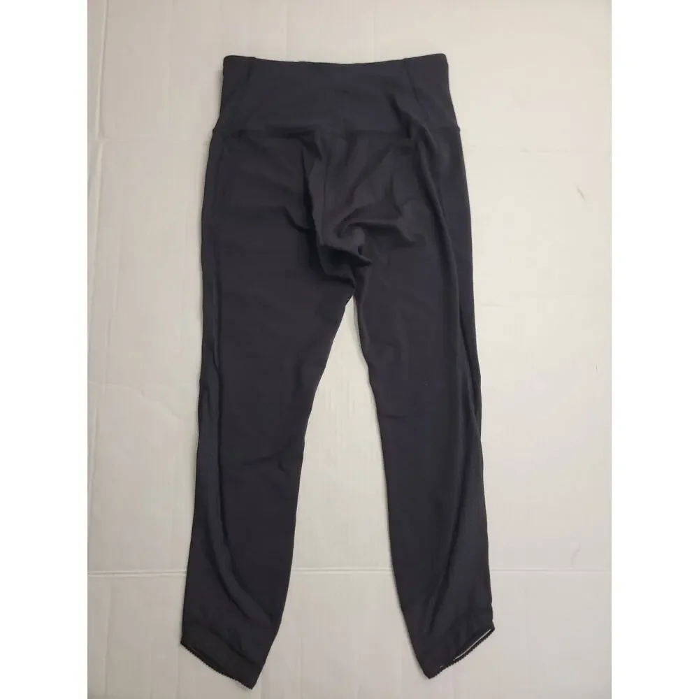 Lululemon Soul Cycle Crop Leggings Sz 8 Black Camo Capri Lace Trim